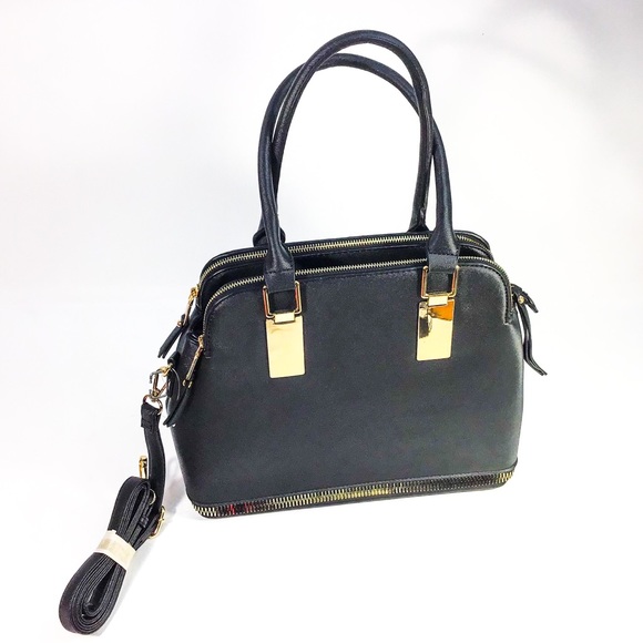 Textured Vegan Leather Satchel Handbag - Picture 5 of 8